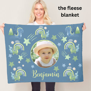 Kids Dinosaur Photo Name Fleece Blanket
