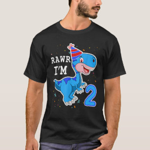 Kids Dinosaur Rawr I m 2 Years 2nd Birthday T Rex T-Shirt
