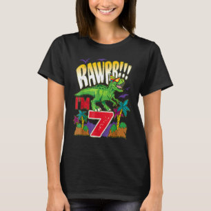 Kids Dinosaur Rawr I'm 7 Years 7th Birthday Rex Bo T-Shirt