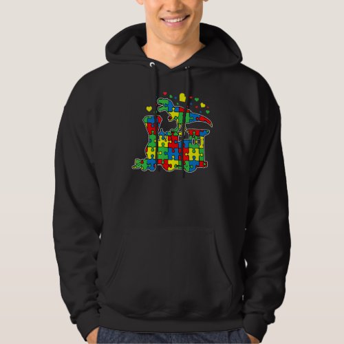 Kids Dinosaur Riding Train Puzzle Piece Autism Awa Hoodie