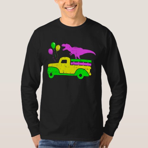Kids Dinosaur Riding Truck Mardi Gras Carnival Mas T_Shirt