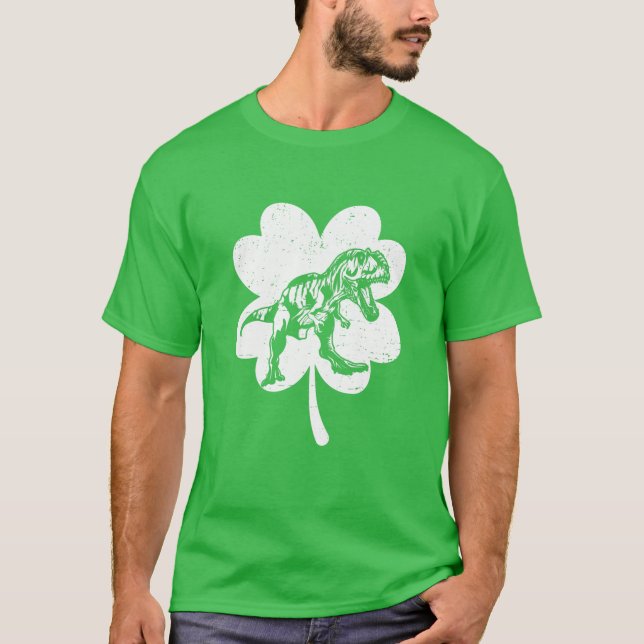 Kids Dinosaur St Patricks Day Boys Kids Shamrock I T-Shirt (Front)