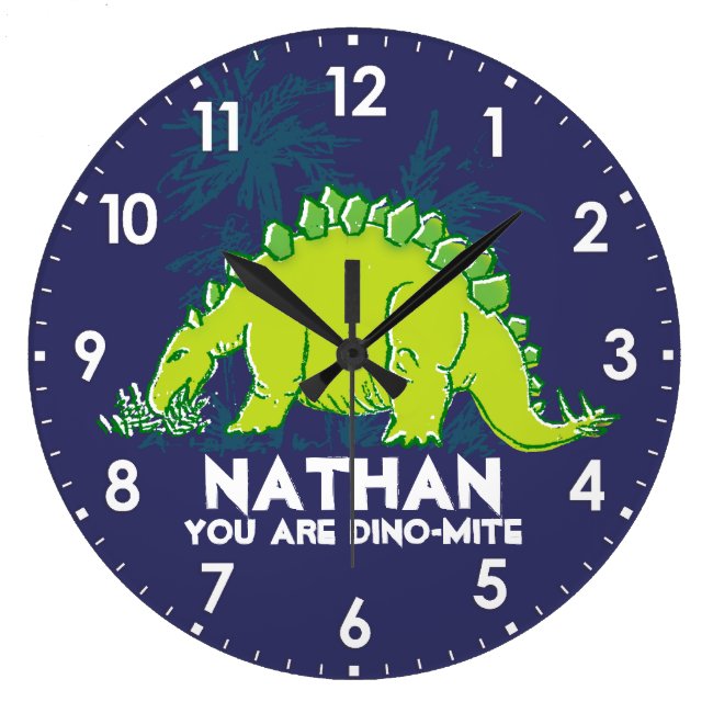 Kids dinosaur Stegosaurus blue green name clock