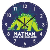 Kids dinosaur Stegosaurus blue green name clock