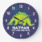 Kids dinosaur Stegosaurus blue green name clock