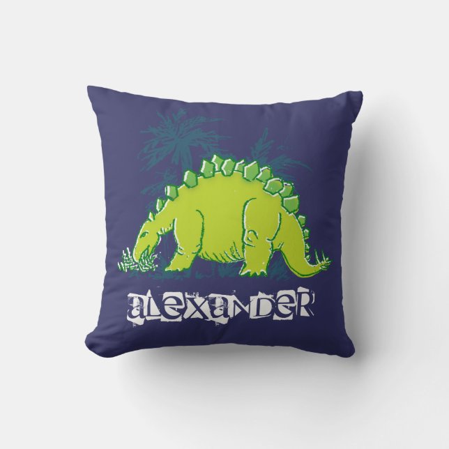 Kids Dinosaur Stegosaurus blue green pillow (Front)