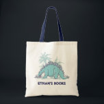 kids dinosaur Stegosaurus name id library tote Bag<br><div class="desc">Graphic sketched blue stegosaurus dinosaur boys school library bag. Personalize with your child's name,  perfect for library or school. Currently reads Ethan's books. Art and design by Sarah Trett.</div>