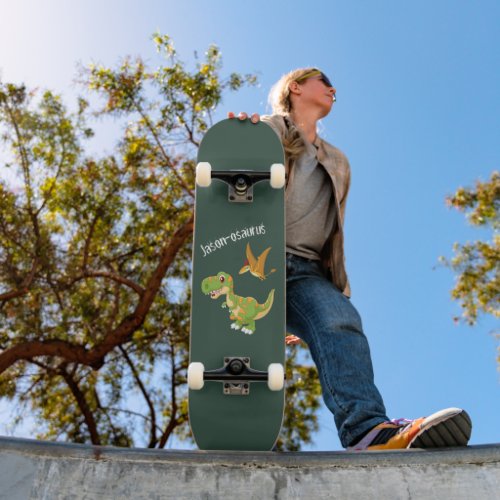 Kids Dinosaur T_Rex Add Name Skateboard