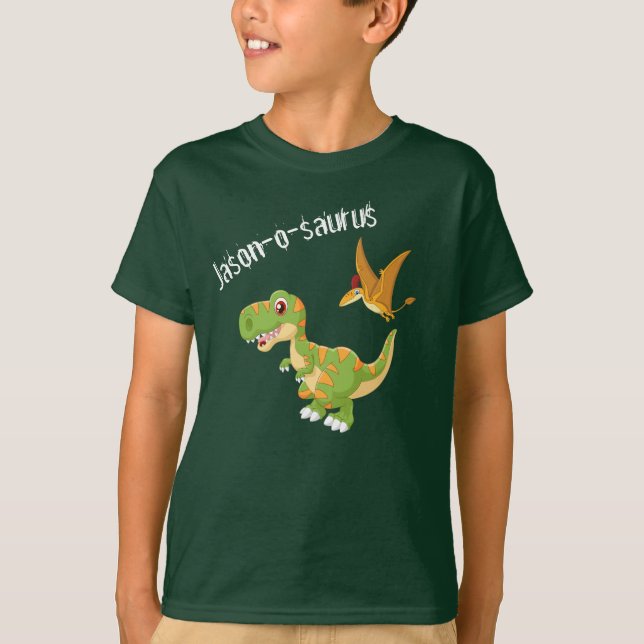 Kids Dinosaur T-Rex Add Name T-Shirt (Front)