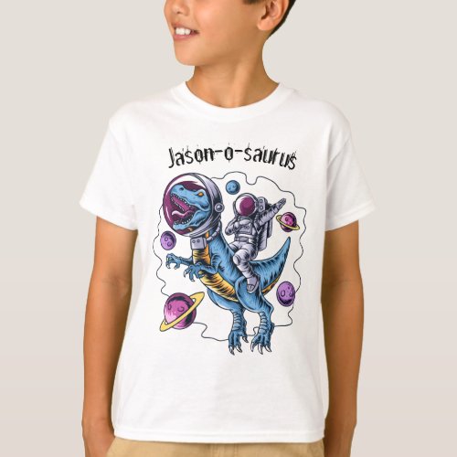 Kids Dinosaur T_Rex Astronaut Add Name T_Shirt