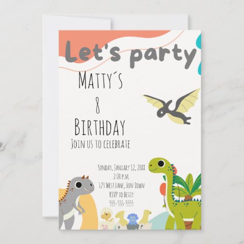 Kids Dinosaur Theme Birthday Invitation