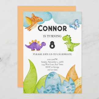 Kids Dinosaur Theme Birthday Jurassic Orange Invitation