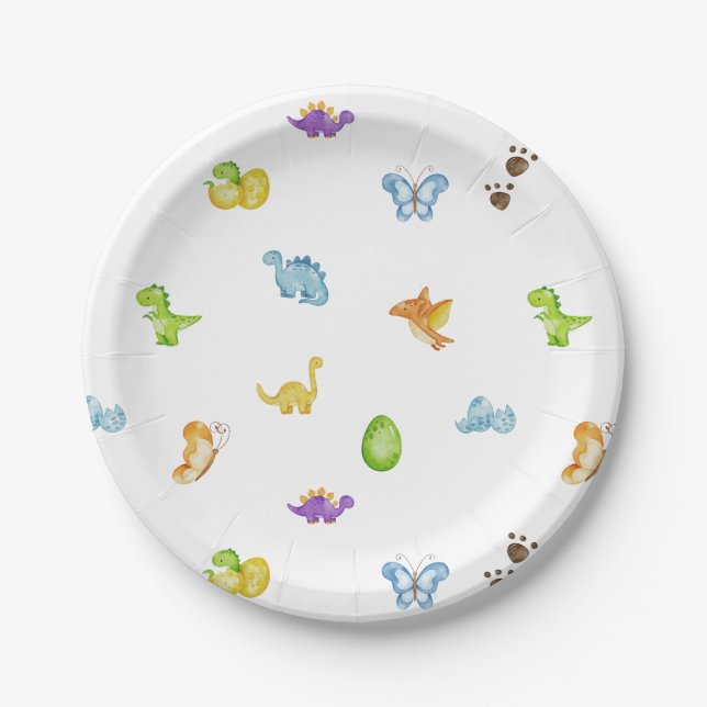 Kids Dinosaur Theme Birthday Paper Plates (Front)