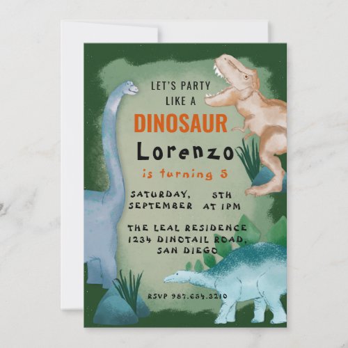 Kids Dinosaur Theme Birthday Party Invitation