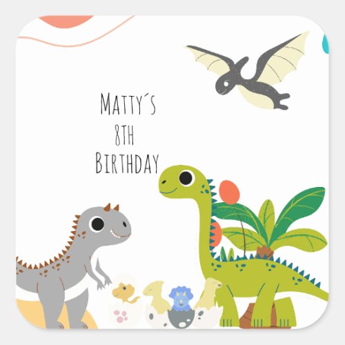 Kids Dinosaur Theme Birthday Square Sticker