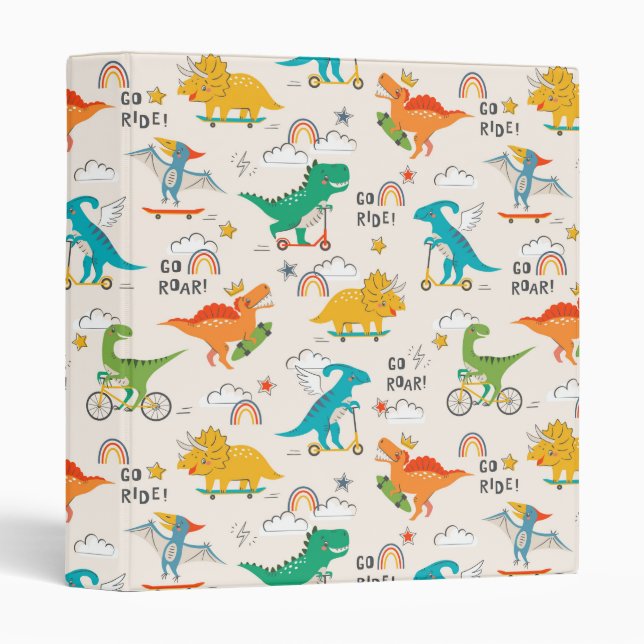 Kids Dinosaur Traveling Pattern 3 Ring Binder (Front/Spine)