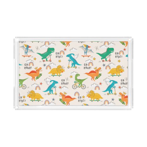 Kids Dinosaur Traveling Pattern Acrylic Tray