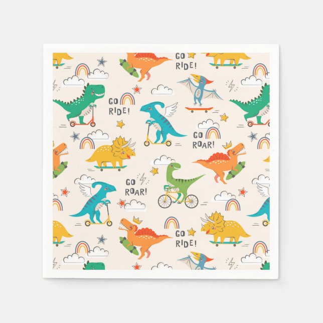 Kids Dinosaur Traveling Pattern Napkins (Front)