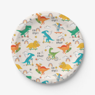 Kids Dinosaur Traveling Pattern Paper Plates
