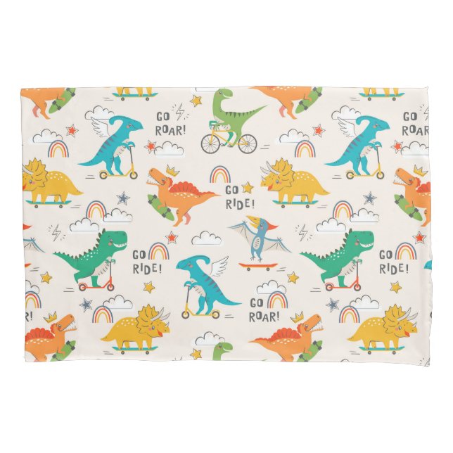 Kids Dinosaur Traveling Pattern Pillow Case (Front-Left)