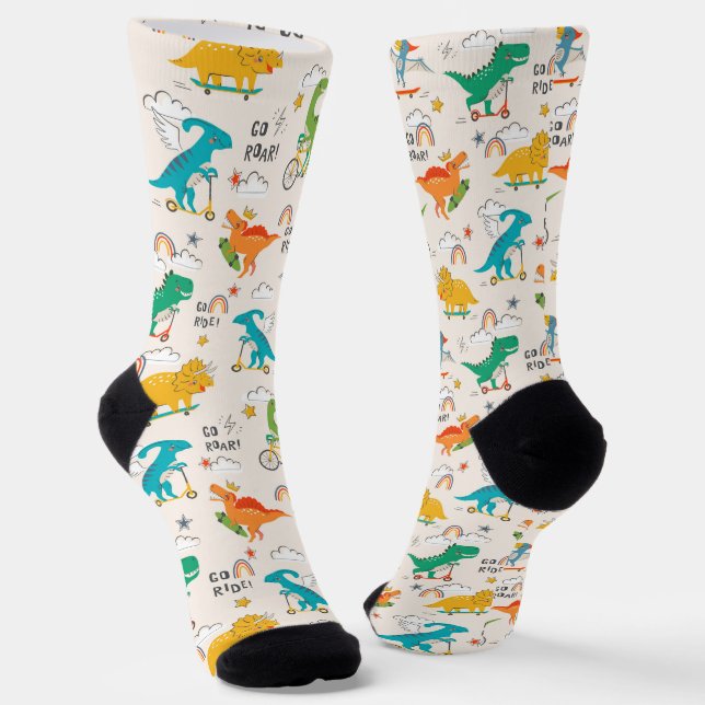Kids Dinosaur Traveling Pattern Socks (Angled)