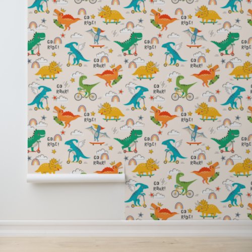 Kids Dinosaur Traveling Pattern Wallpaper