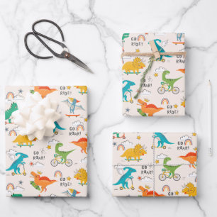 Kids Dinosaur Traveling Pattern Wrapping Paper Sheets