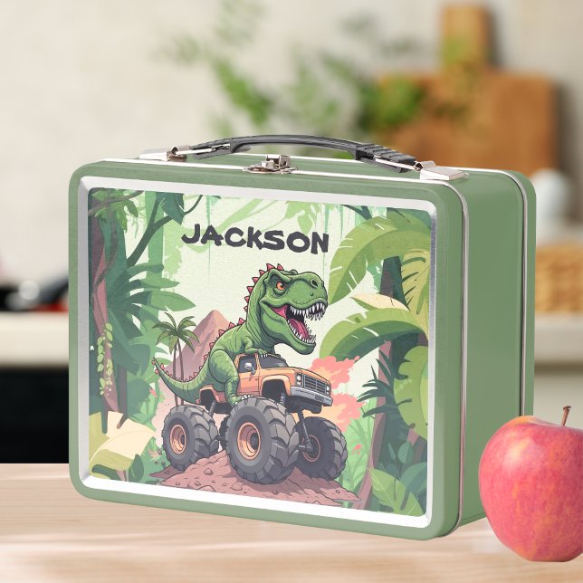 Kids Dinosaur Truck Custom Back to School Metal Lunch Box (Creator Uploaded)