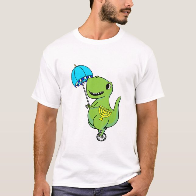 Kids Dinosaur Umbrella Hanukkah Rex Chanukah Jewis T-Shirt (Front)