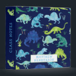 Kids Dinosaur Watercolor School Personalized Blue 3 Ring Binder<br><div class="desc">Kids Dinosaur Watercolor School Personalized Blue Binder. Pattern of dinosaurs on dark blue background. Personalize with name on front and add text on spine. Blue,  green dino pattern. www.SamAnnDesigns.com</div>