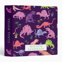 Kids Dinosaur Watercolor School Personalized Girls 3 Ring Binder