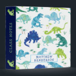 Kids Dinosaur Watercolor School Personalized Green 3 Ring Binder<br><div class="desc">Kids Dinosaur Watercolor School Personalized Blue Green White Binder. Pattern of dinosaurs on white background. Personalize with name on front and add text on spine. Blue,  green dino pattern. www.SamAnnDesigns.com</div>