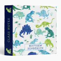 Kids Dinosaur Watercolor School Personalized Green 3 Ring Binder