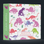 Kids Dinosaur Watercolor School Personalized Pink 3 Ring Binder<br><div class="desc">Kids Dinosaur Watercolor School Personalized Pink Green White Binder. Pattern of dinosaurs on white background. Personalize with name on front and add text on spine. Pink,  purple,  green dino pattern. www.SamAnnDesigns.com</div>