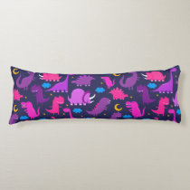 Kids Dinosaurs At Night Pink Purple Girls Pattern Body Pillow