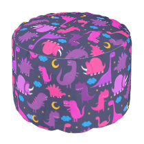 Kids Dinosaurs At Night Pink Purple Girls Pattern Pouf