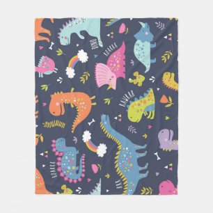 Kids Dinosaurs: Colorful Vintage Pattern Fleece Blanket
