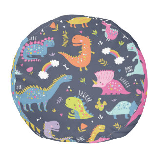 Kids Dinosaurs: Colorful Vintage Pattern Pouf