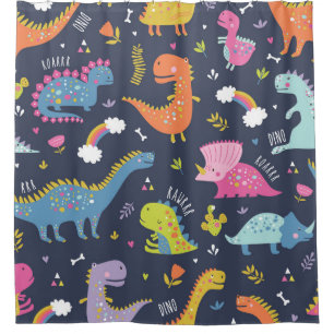 Kids Dinosaurs: Colorful Vintage Pattern Shower Curtain