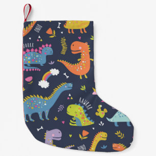 Kids Dinosaurs: Colorful Vintage Pattern Small Christmas Stocking