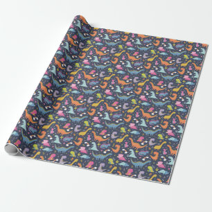 Kids Dinosaurs: Colorful Vintage Pattern Wrapping Paper