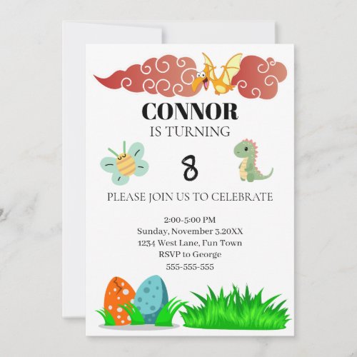 Kids Dinosour Theme Birthday Invitation