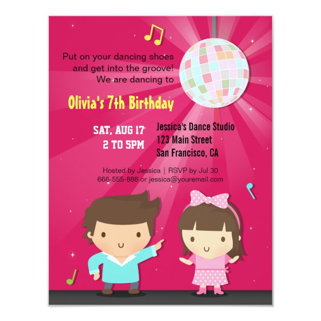 Kids Disco Ball Groove Dance Birthday Party Invitation