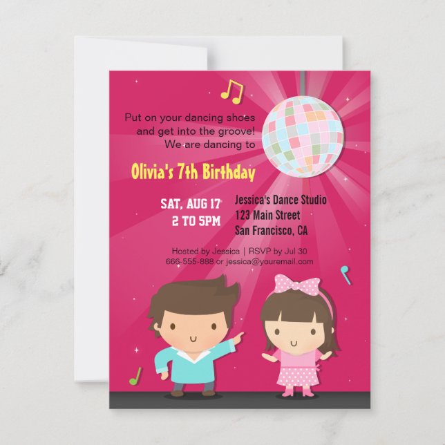 Kids Disco Ball Groove Dance Birthday Party Invitation (Front)