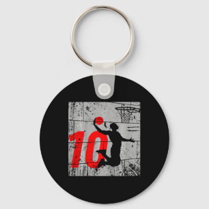 Kids Distressed 10 Year Old 10th Basketball Birthd Keychain