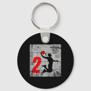 Kids Distressed 2 Year Old 2nd Basketball Birthday Keychain