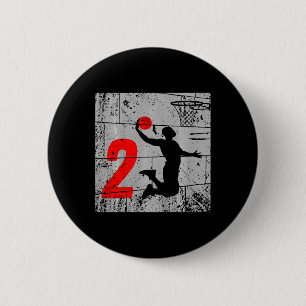 Kids Distressed 2 Year Old 2nd Bysketbyll Birthday Button