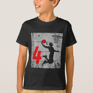 Kids Distressed 4 Year Old 4th Basketball Birthday T-Shirt