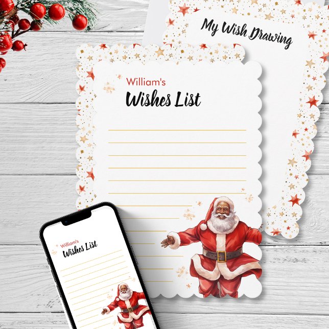 Kids DIY Blank Wish List Activity Personalized   Invitation (Kids DIY Blank Wish List Draw Personalized Name  childs drawing wish activity sheet black santa fun)
