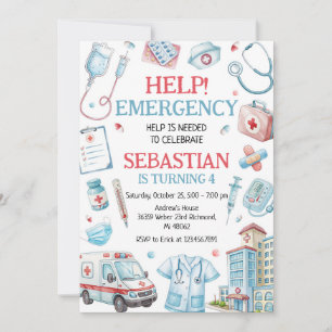 Kids Doctor Nurse Medical Emergency Birthday Invitation